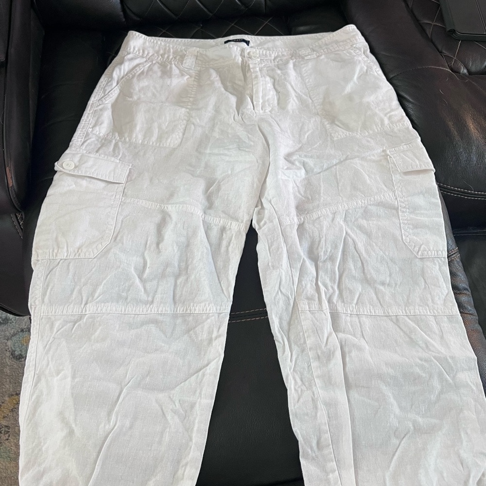 Chaps white linen capri pants